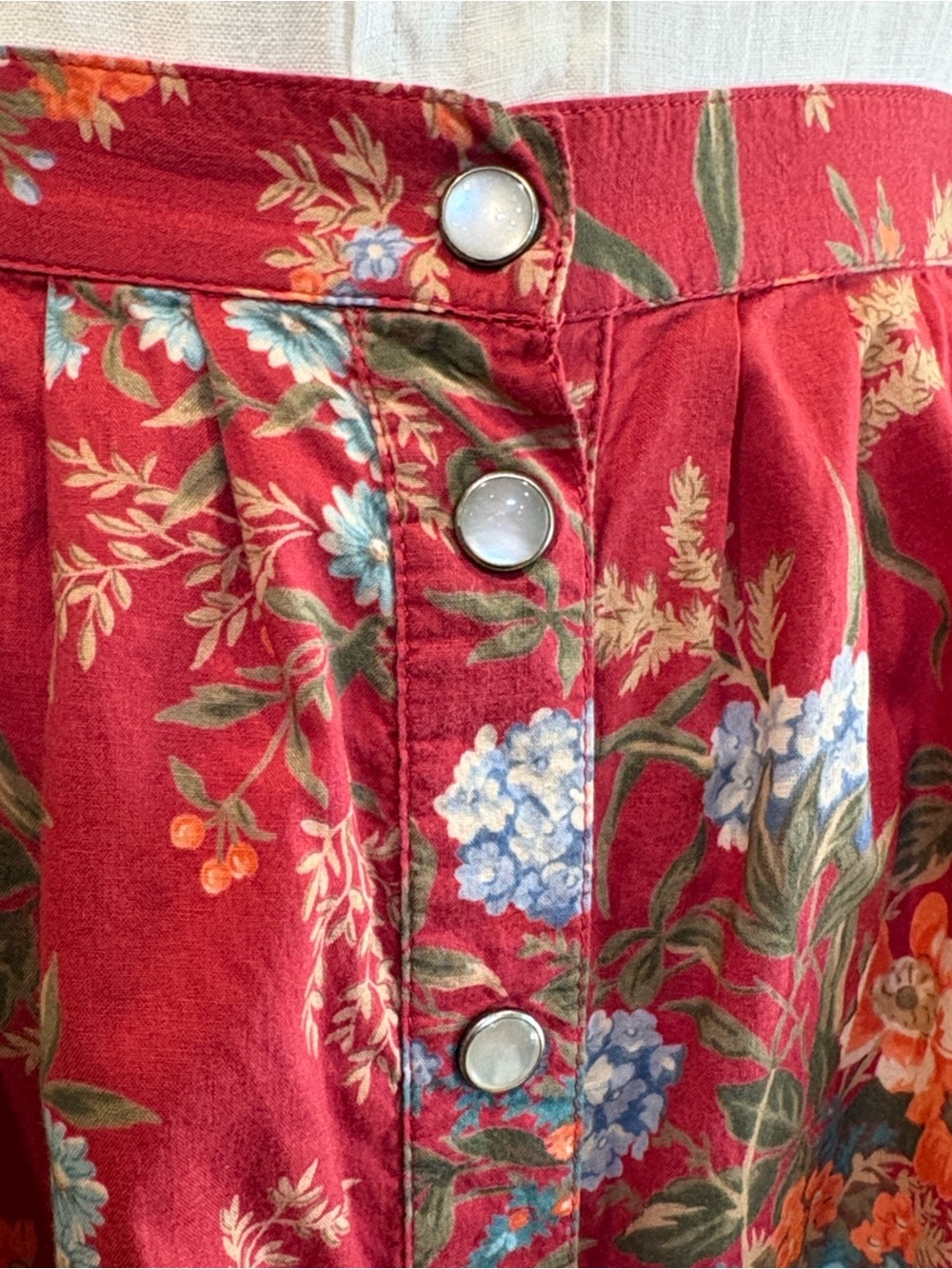 Vintage Lauren Ralph Lauren Red Cotton Floral Prairie Maxi Skirt sz Medium / 12 - Picture 4 of 12